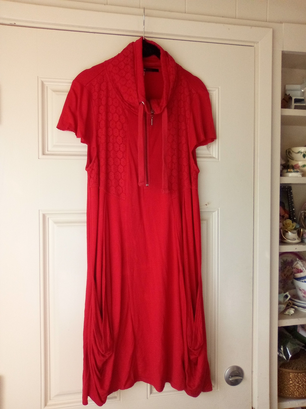 Kenzie Red Short-Sleeve Cowl Neck Dress